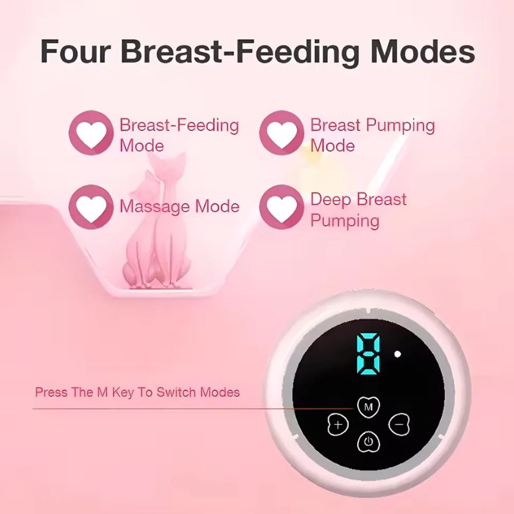 Single Electric Breast Pump in Pink with Integrated Bottle Design, Digital Control Panel, Charging Cable and Accessories for Nursing Moms