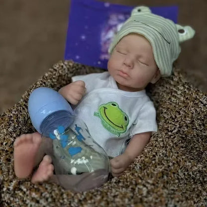 Mini Silicone Reborn Baby Doll LouLou, 12–13 Inch Sleeping Boy or Girl with Painted Finish, Open-Mouth Design, Outfit, Bottle and Boxed Certificate