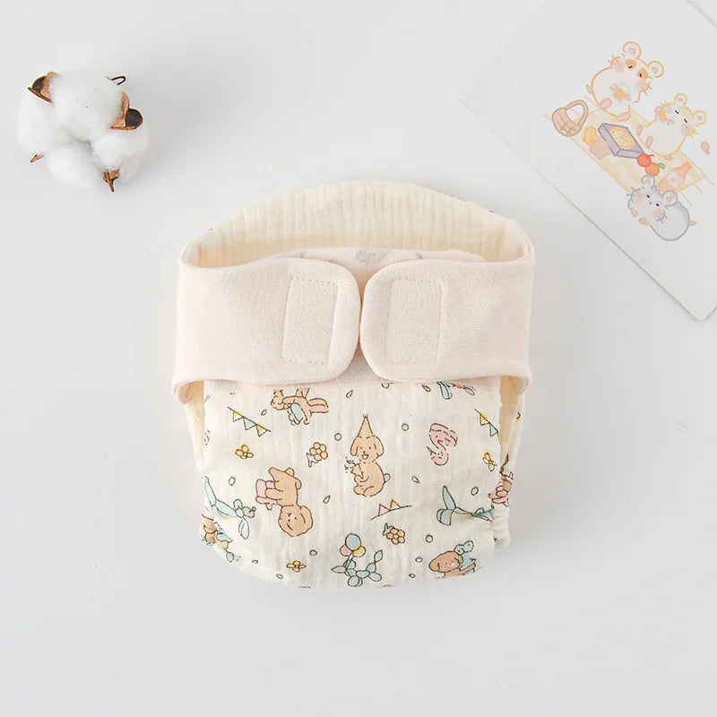 Baby Wrap Cloth Diaper with Adjustable Waist Tabs, Reusable Cotton Nappy in Animal and Rainbow Prints, Single-Piece Infant Changing Essential