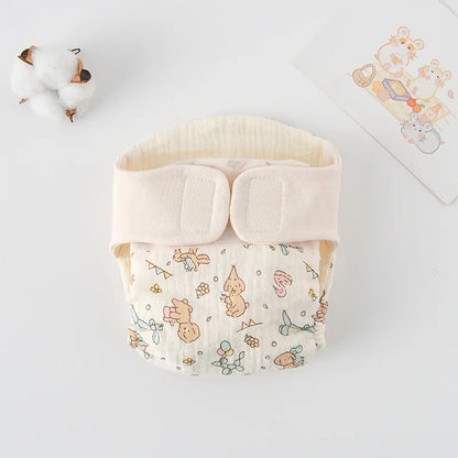 Baby Wrap Cloth Diaper with Adjustable Waist Tabs, Reusable Cotton Nappy in Animal and Rainbow Prints, Single-Piece Infant Changing Essential