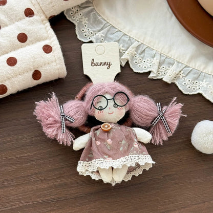 Doll Hair Accessories for Girls, Handmade Cotton Character Hair Clip or Elastic Hair Tie with Floral Dress and Colorful Pigtail Details