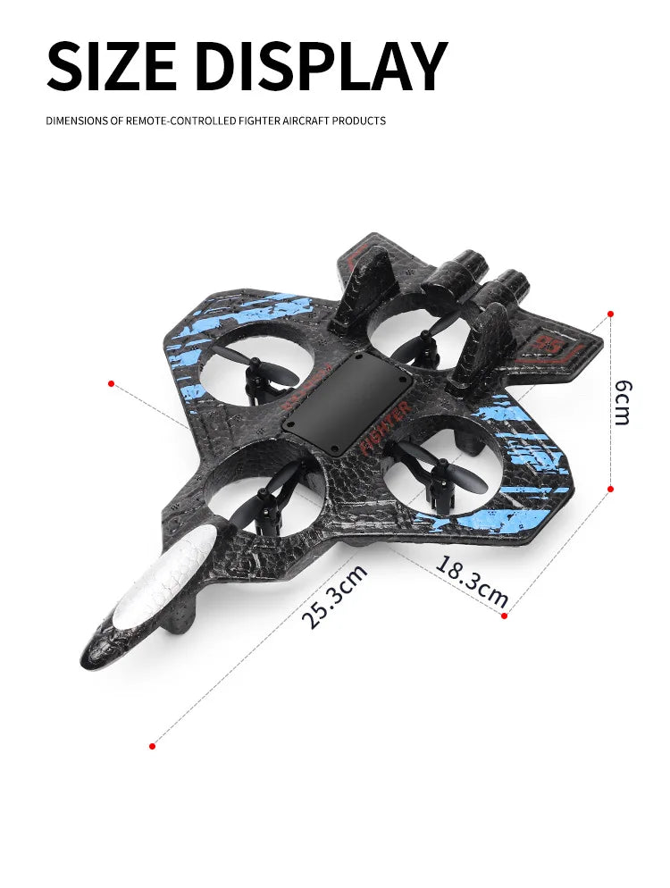 RC Fighter Drone with Lights, 2.4GHz Remote Control Foam Quadcopter in Red or Blue, Approx. 10-Minute Flight Time for Aviation Hobby Play