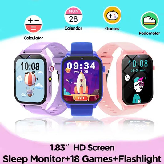Kids Camera Smartwatch, Standalone Game Watch with 1.83-Inch Display, Flashlight, Alarm, Step Counter and Calculator for Boys and Girls