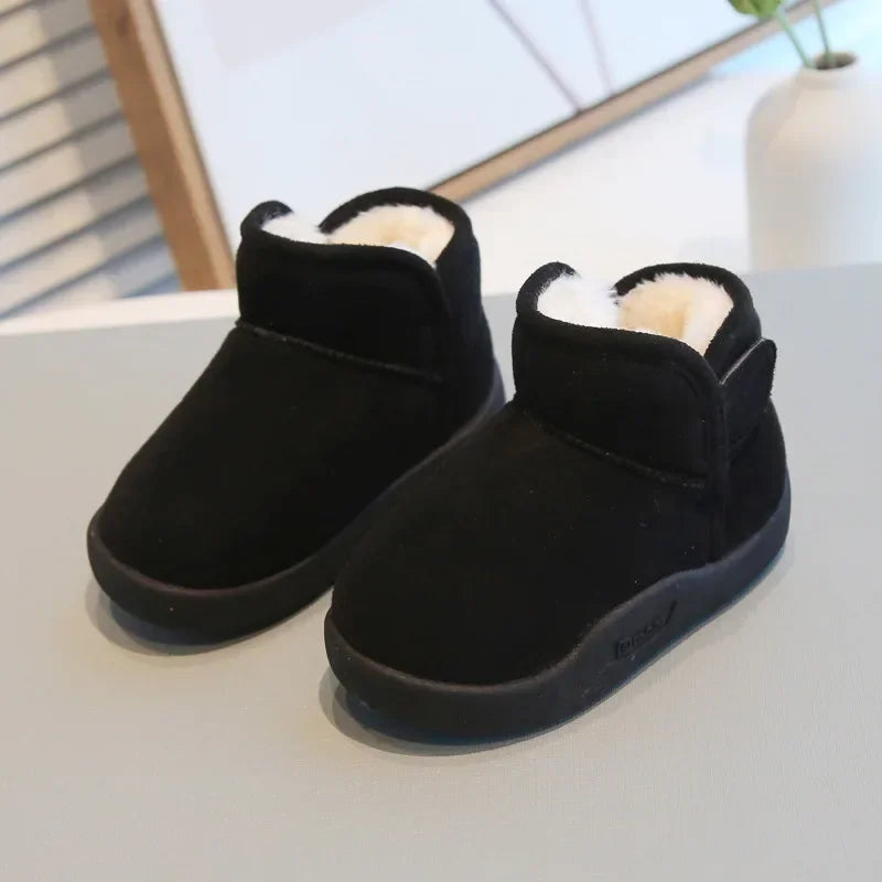 Toddler Winter Ankle Boots with Cozy Plush Lining, Short Cold-Weather Shoes for Boys and Girls in Brown, Beige, Black or Pink, CN15-24