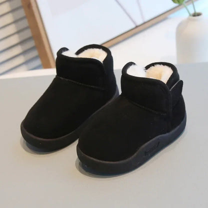 Toddler Winter Ankle Boots with Cozy Plush Lining, Short Cold-Weather Shoes for Boys and Girls in Brown, Beige, Black or Pink, CN15-24