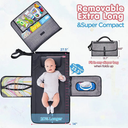 Diaper Changing Clutch with Foldout Baby Mat and Storage Pockets, 3-in-1 Portable Waterproof Changing Pad for Everyday Outings