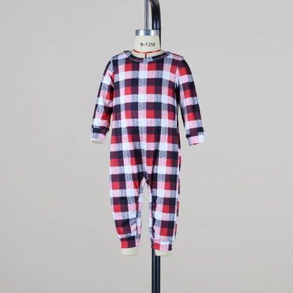 Reindeer Family Matching Pajamas with White Long Sleeve Tops and Red Black Plaid Pants, Christmas Outfits for Mom, Dad, Kids and Baby Size Options