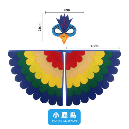 Kids Bird Wings and Mask Costume Set with Layered Felt Feather Cape, Colorful Animal Dress-Up for Halloween, Birthday Parties and Stage Performances