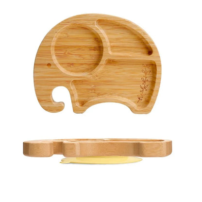 Bamboo Baby Tableware Set with Animal Plate Designs, Bowl, Cup and Wooden-Handle Utensil Options for Supervised Infant and Toddler Mealtimes