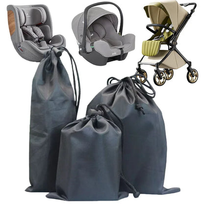 Folded Stroller Storage Bag with Drawstring Closure, Black Dust Cover in Three Sizes for Pushchair Packing, Home Storage and Family Trips