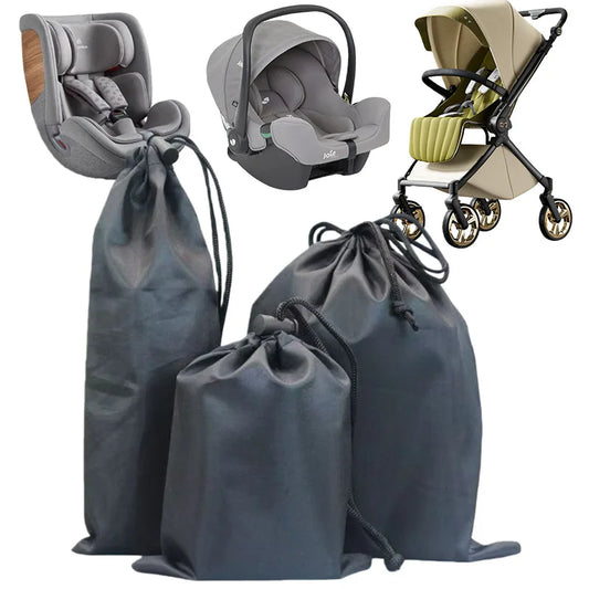 Folded Stroller Storage Bag with Drawstring Closure, Black Dust Cover in Three Sizes for Pushchair Packing, Home Storage and Family Trips