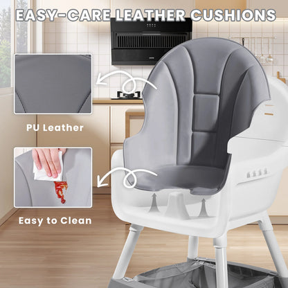 Baby Dining High Chair with Removable Double-Layer Tray, Convertible Toddler Seating with Adjustable Footrest and Toy Rack for Family Mealtimes