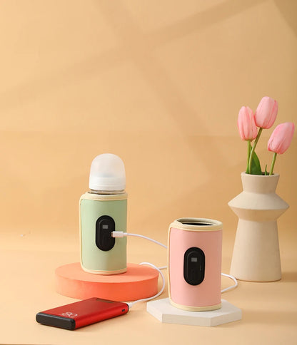 Digital Bottle Warming Wrap with 21 Temperature Levels, USB Powered Baby Milk Warmer Sleeve for Travel Using a 5V 2A External Power Source
