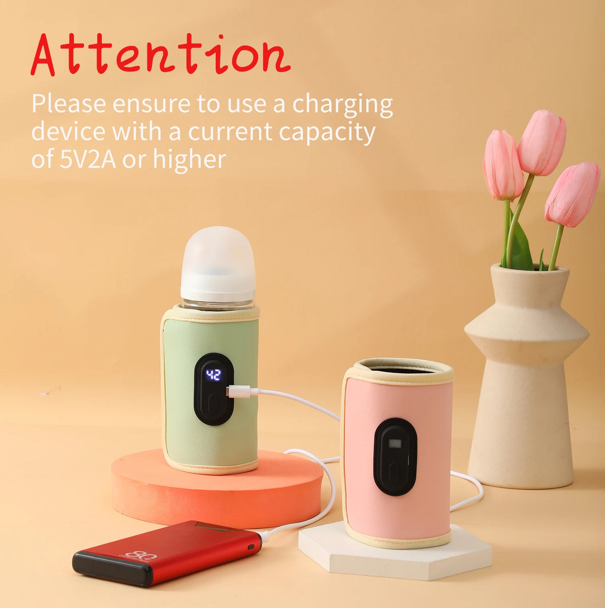 Digital Bottle Warming Wrap with 21 Temperature Levels, USB Powered Baby Milk Warmer Sleeve for Travel Using a 5V 2A External Power Source