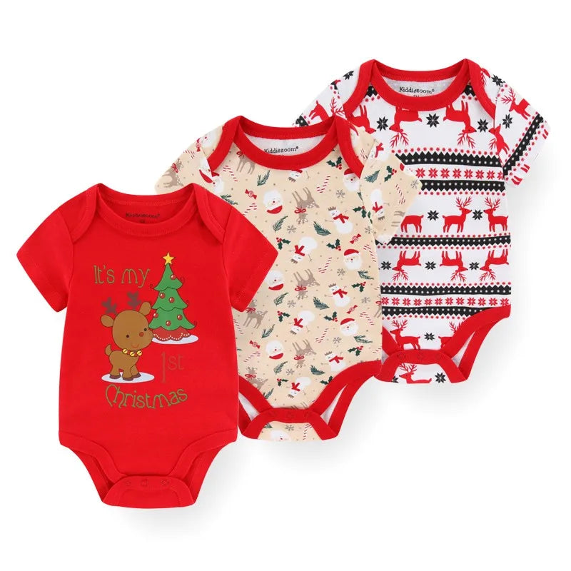 Cotton Infant Bodysuit Trio with Short Sleeves, Printed and Solid Baby One-Piece Outfits with Bottom Snaps for Boys and Girls, 3M-12M