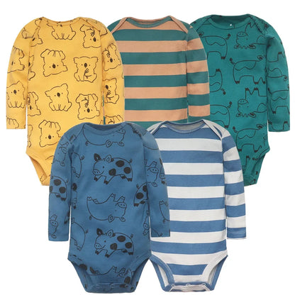 Baby Long Sleeve Bodysuits 5-Pack in Cotton, Everyday One-Piece Clothing Set for Infant Boys and Girls in 6 to 24 Month Sizes