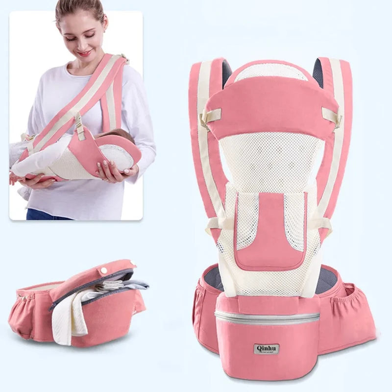 Hip Seat Baby Carrier with Padded Shoulder Straps, Wide Waist Belt and Zippered Storage Pocket, Babywearing Gear in Solid and Floral Color Options