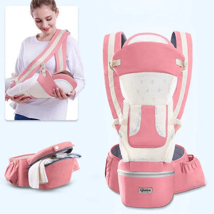 Hip Seat Baby Carrier with Padded Shoulder Straps, Wide Waist Belt and Zippered Storage Pocket, Babywearing Gear in Solid and Floral Color Options