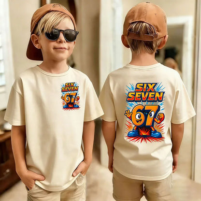 Six Seven Kids T-Shirt with Funny 67 Number Graphic, Short Sleeve Summer Top for Boys and Girls, Casual Playdate Outfits and Birthday Fan Gifts