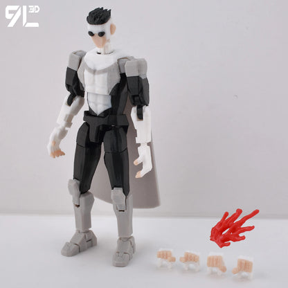 Articulated Superhero Action Figure, 3D Printed PETG Collectible with 30+ Poseable Joints, Interchangeable Parts and Accessories for Display