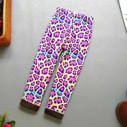 Printed Lined Leggings for Girls, Plush-Textured Winter Pants with Floral Heart and Pattern Options for Toddler and Kids Outfits, Sizes 2-3T to 10-11