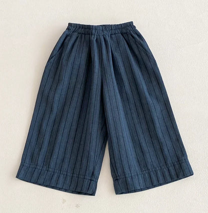 Cotton Toddler Striped Pants with Pull-On Elastic Waist, Relaxed Long Trousers for Boys and Girls in Six Colors, Sizes 12-24M to 5-6Y