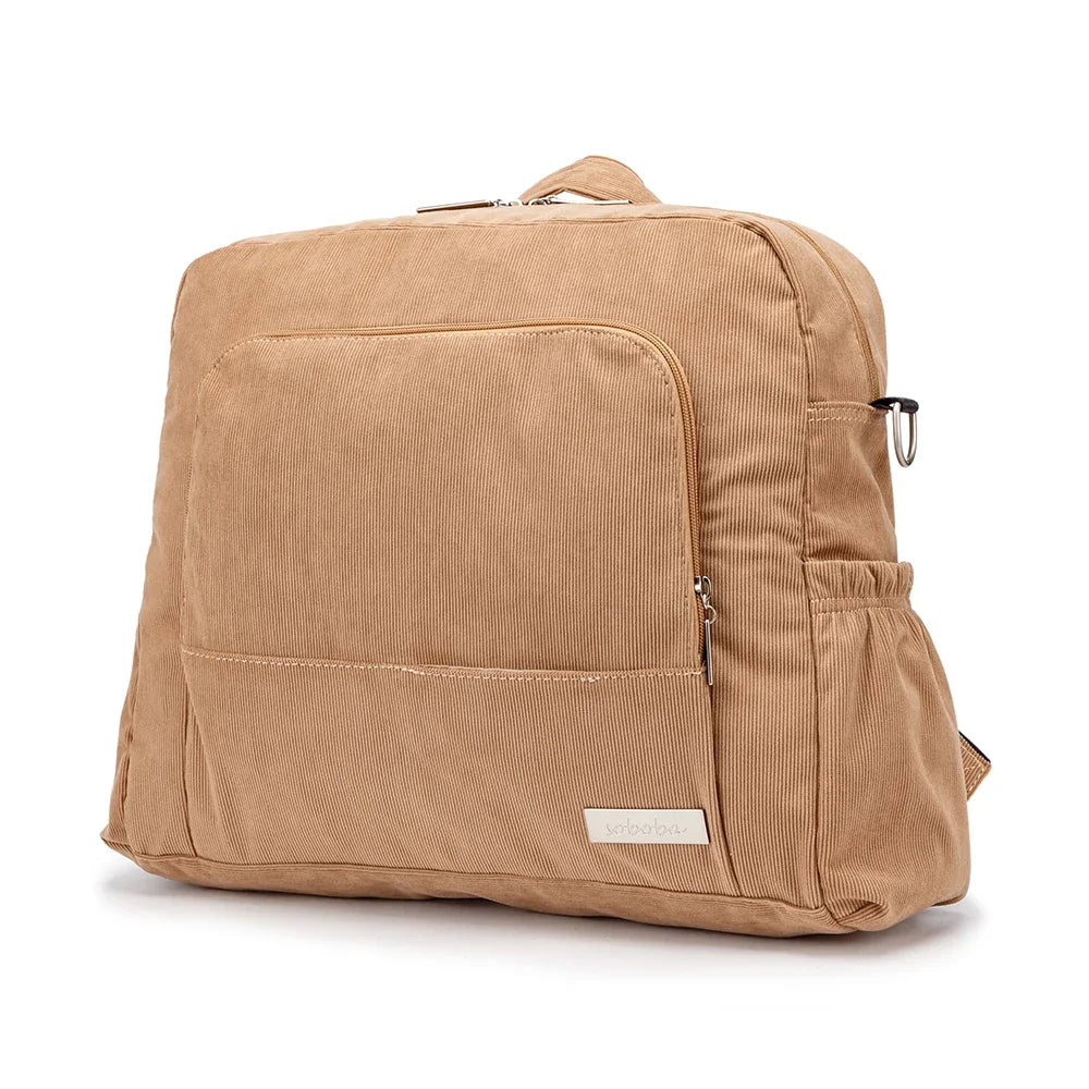 Corduroy Diaper Backpack by Soboba, Large Capacity Baby Changing Bag with Interior Pockets, Front Zip Storage and Side Pockets for Daily Outings