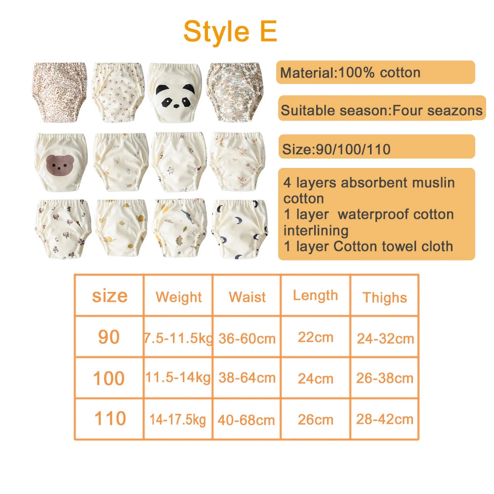 Washable Potty Training Pants Multipack, 4 or 8 Reusable Toddler Underwear Briefs with Printed Designs for Daytime Toilet Learning, Sizes S-XL