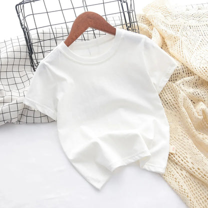 Kids Solid Color Cotton T-Shirt, 180gsm Short Sleeve Crewneck Basic Tee for Boys and Girls in 18 Colors for Summer and Everyday Casual Outfits