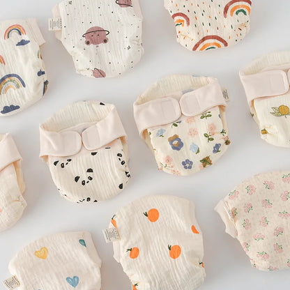 Baby Wrap Cloth Diaper with Adjustable Waist Tabs, Reusable Cotton Nappy in Animal and Rainbow Prints, Single-Piece Infant Changing Essential