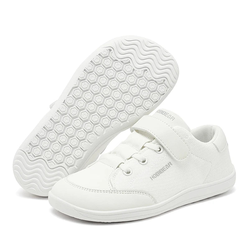 Kids Colorblock Barefoot Sneakers by HOBIBEAR with Breathable Mesh, Wide Toe Box, Zero-Drop Design and Easy Strap for Everyday Walking
