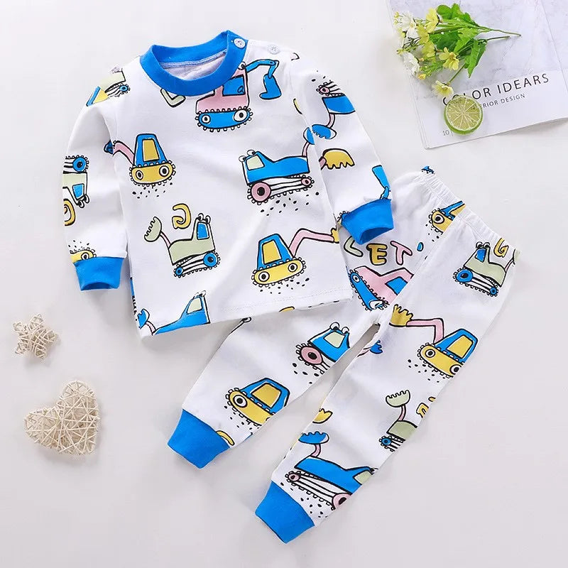 Cartoon Toddler Lounge Set with Long Sleeve Top and Matching Pants, Dinosaur and Cat Print Options for Baby Boys and Girls, Sizes 6M–4T