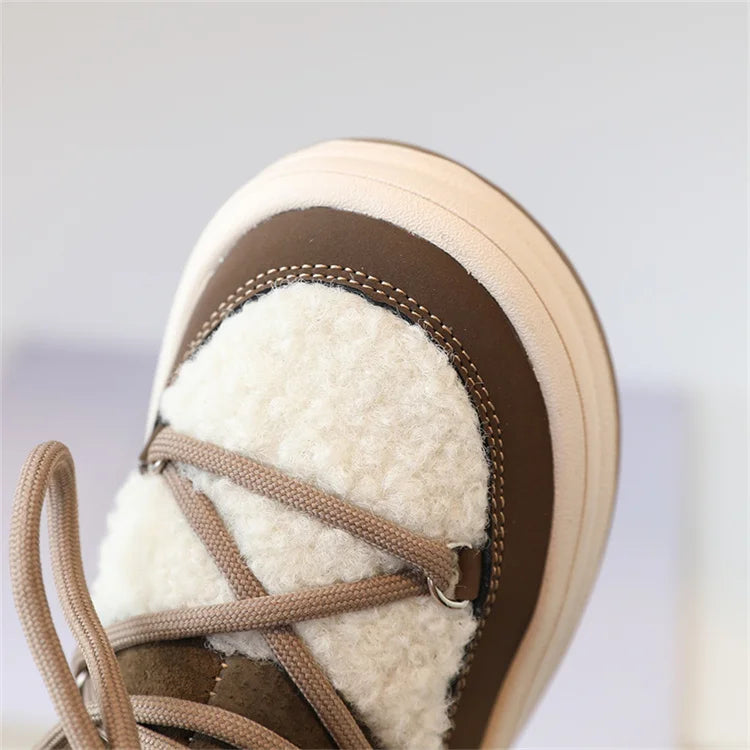Toddler Fuzzy Trim Ankle Boots with Lace-Up Front and Side Zippers, Plush Winter Styling and Rubber Soles for Boys and Girls, Sizes 21–30