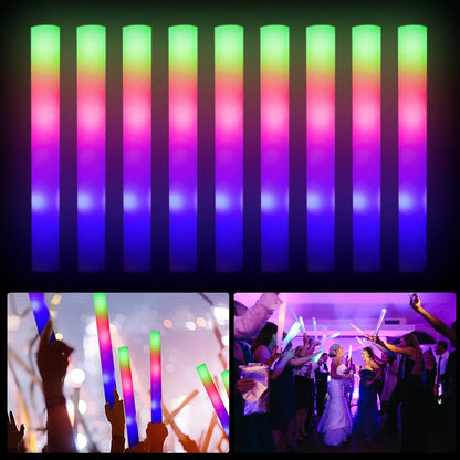 Bulk RGB LED Glow Sticks, 100-Pack Light-Up Foam Cheer Tubes with 3 Flashing Modes and Included Batteries for Weddings, Birthdays and Christmas Parties