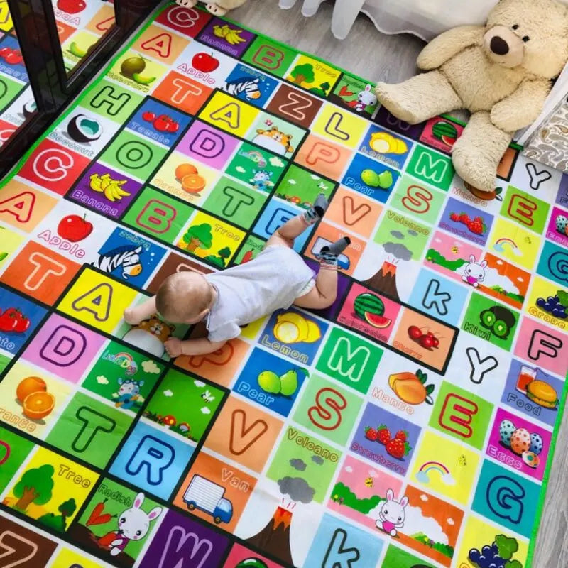ABC Baby Crawling Mat 180 x 120 cm with Double-Sided Alphabet and Farm Prints, Foldable Foam Floor Play Rug with Handled Storage Bag