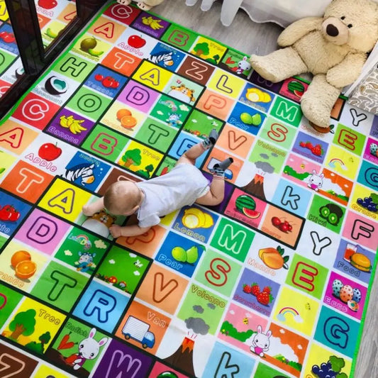 ABC Baby Crawling Mat 180 x 120 cm with Double-Sided Alphabet and Farm Prints, Foldable Foam Floor Play Rug with Handled Storage Bag