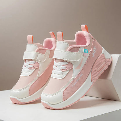 Color-Block Kids Running Shoes with PU Leather Upper, Soft Rubber Sole and Strap Closure for Boys and Girls, School Days and Outdoor Play