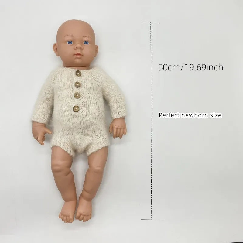 Newborn Bear Photography Outfit with Long Sleeve Knitted Romper and Bear Ear Bonnet, Optional Knit Toy for Baby Boys and Girls Portrait Sessions