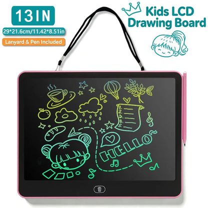 Erasable LCD Writing Board for Kids, 8, 11, 13 or 16 Inch Color Drawing Tablet with Stylus for Doodles, Handwriting and Number Practice