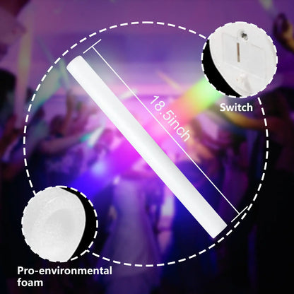Bulk RGB LED Glow Sticks, 100-Pack Light-Up Foam Cheer Tubes with 3 Flashing Modes and Included Batteries for Weddings, Birthdays and Christmas Parties