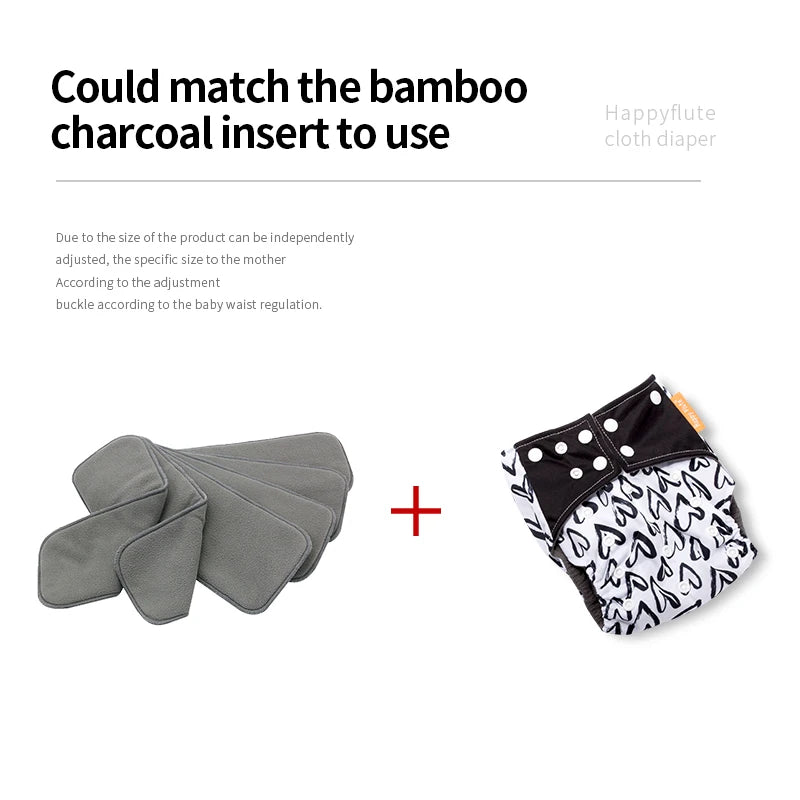 Cloth Diaper Starter Set by Happyflute, 8 Adjustable Pocket Baby Diapers with 8 Bamboo Charcoal Inserts, Washable PUL Covers and Snap Closures