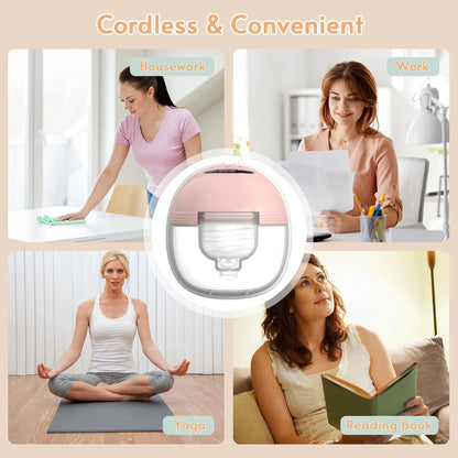 Hands Free Breast Pump in Pink, Portable Wearable Electric Milk Collector with Charging Cable and Bra Adjustment Buckle, Single or Double Options