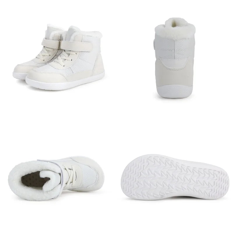 Wide Toe Winter Boots for Kids, Barefoot-Style High-Top Shoes with Cozy Lined Styling and Strap Options for Boys and Girls Cold-Weather Outfits