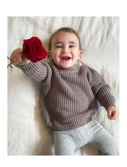Cotton Crewneck Baby Sweater for Boys and Girls, Long Sleeve Ribbed Knit Pullover for Infants and Kids, Everyday Cool Weather Layering