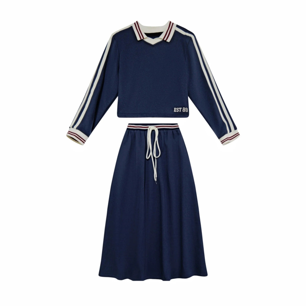 Navy Collared Kids Matching Outfits with Striped Trim, Boys Sweatshirt, Girls Dress and Skirt Set Options for Sibling Photos and Fall
