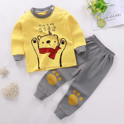 Cartoon Toddler Lounge Set with Long Sleeve Top and Matching Pants, Dinosaur and Cat Print Options for Baby Boys and Girls, Sizes 6M–4T