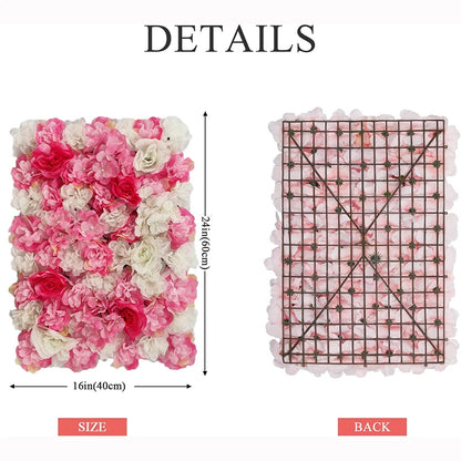 Artificial Flower Wall Panels with Fabric Roses, 40 x 60 cm Reusable Floral Backdrop for Baby Showers, Weddings, Birthdays & Home Decor
