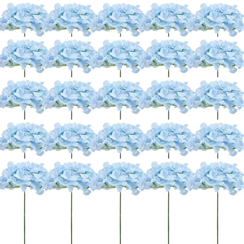 Silk Hydrangea Flower Heads, 25-Piece Artificial Flowers with Flexible Stems for DIY Wedding Centerpieces, Baby Shower and Home Party Decor