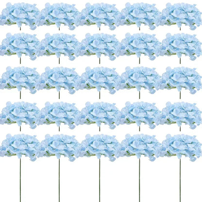 Silk Hydrangea Flower Heads, 25-Piece Artificial Flowers with Flexible Stems for DIY Wedding Centerpieces, Baby Shower and Home Party Decor
