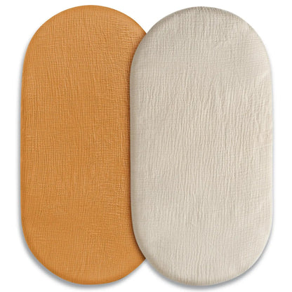 Cotton Bassinet Mattress Covers 2-Pack, Removable Washable Cradle Fitted Sheets with Textured Fabric for Compatible Nursery Mattresses